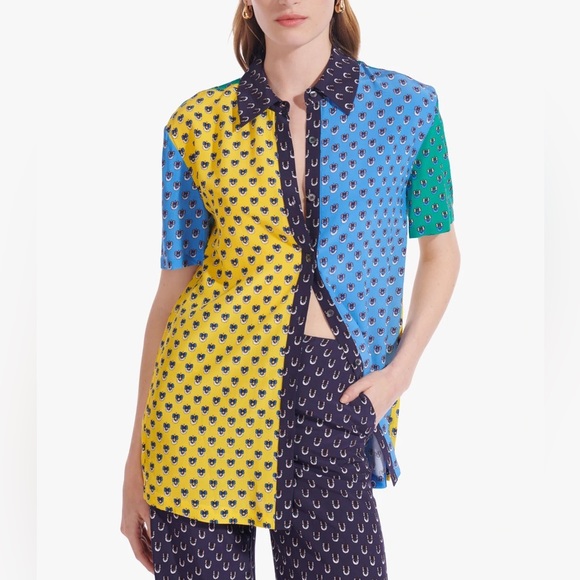 STAUD Pallas Top, Size S, Color Blocked Calico Print - Picture 2 of 10